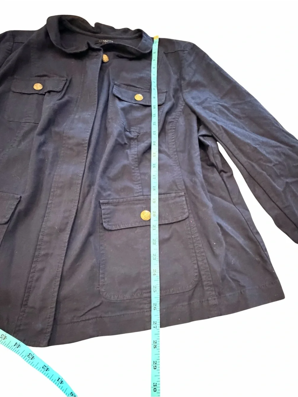 Talbots Navy Blue Utility Jacket Zip Up Military Gold Snaps 4 Pockets 20W Preppy